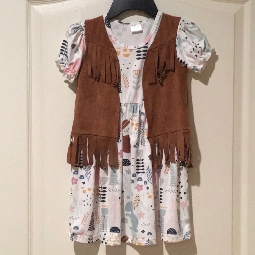 Girls Easter Themed Dress Sz 5/6 w/Fringed Vest